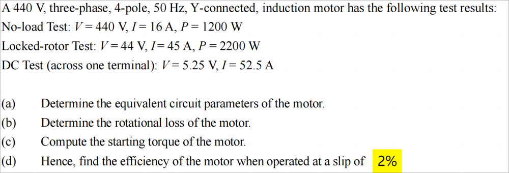 Solved A 440 V, three-phase, 4-pole, 50 Hz, Y-connected, | Chegg.com