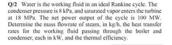 Solved Q/2 Water is the working fluid in an ideal Rankine | Chegg.com