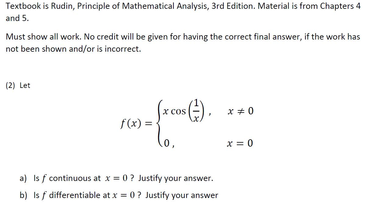Solved Textbook is Rudin, Principle of Mathematical | Chegg.com