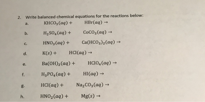 Solved 2. Write balanced chemical equations for the | Chegg.com