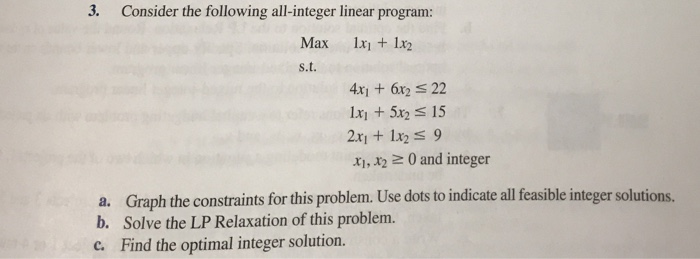 Solved 3. Consider the following all-integer linear program: | Chegg.com