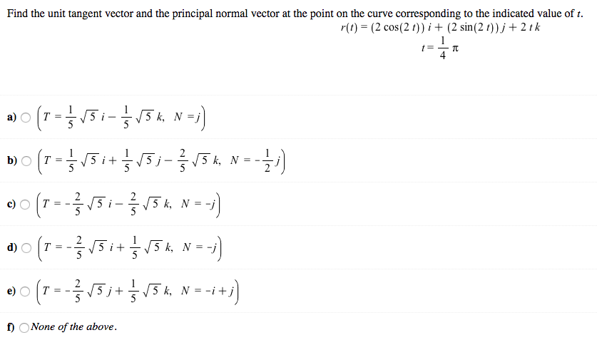 Solved Find the unit tangent vector and the principal normal | Chegg.com