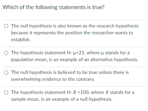 null hypothesis represents which of the following statements