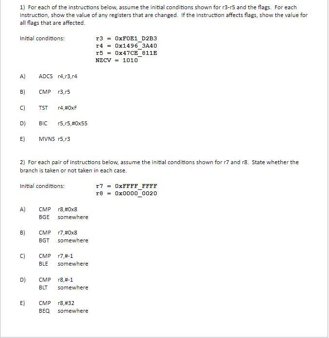 1) For Each Of The Instructions Below, Assume The | Chegg.com