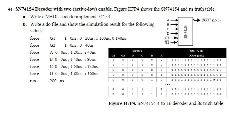 Solved 4) SN74154 Decoder with two (active-low) enable. | Chegg.com