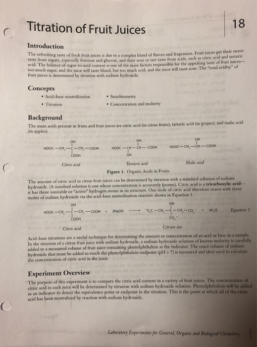 Solved Titration of Fruit Juices 18 Introduction The
