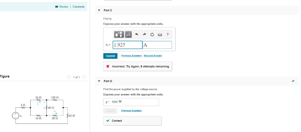Solved Review1 Constants Part A For the circuit shown in | Chegg.com