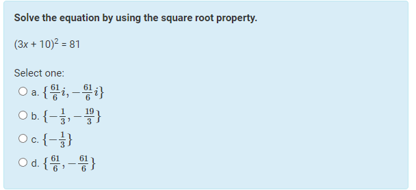 Solved Solve the equation by using the square root property. | Chegg.com