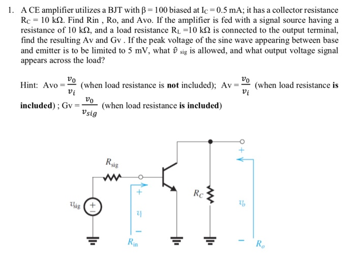 Solved l. A CE amplifier utilizes a BJT with β-100 biased at | Chegg.com