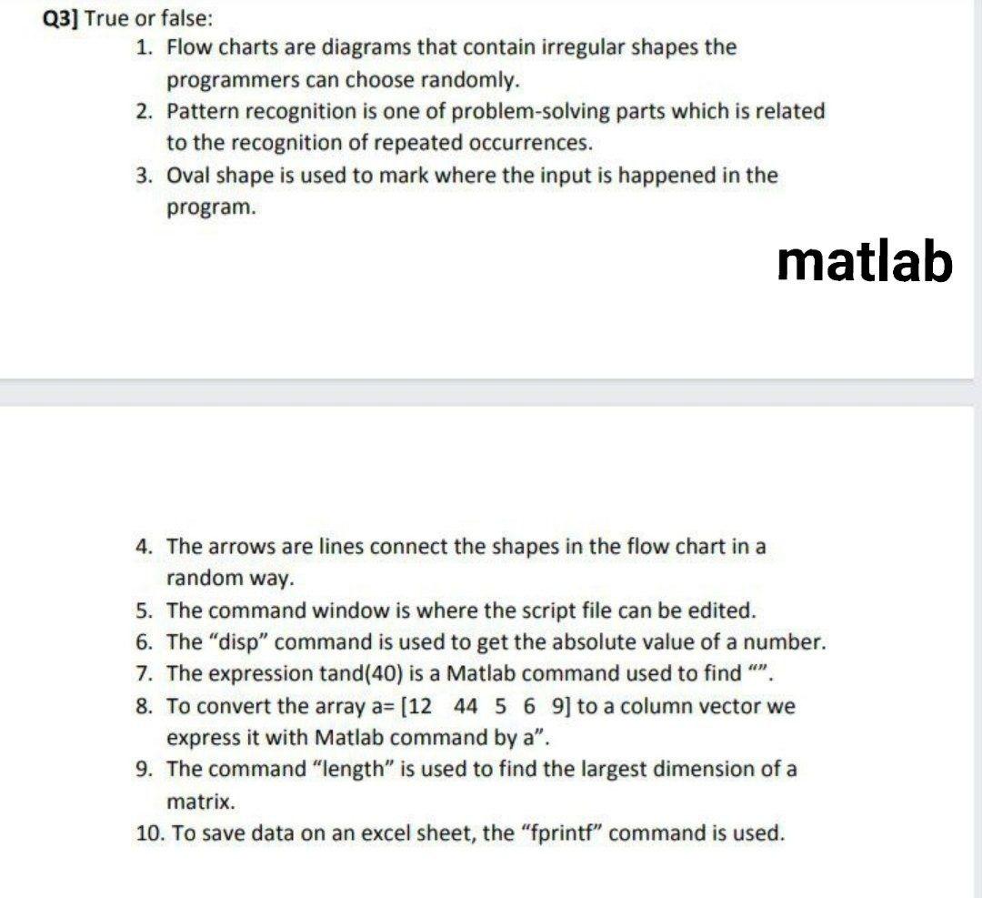 Solved Q3] True or false: 1. Flow charts are diagrams that | Chegg.com