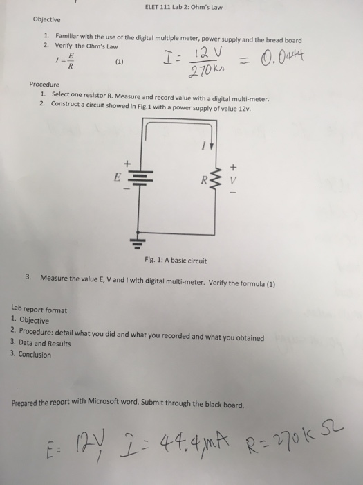 Solved ELET 111 Lab 2: Ohm's Law Objective 1. 2. Familiar | Chegg.com