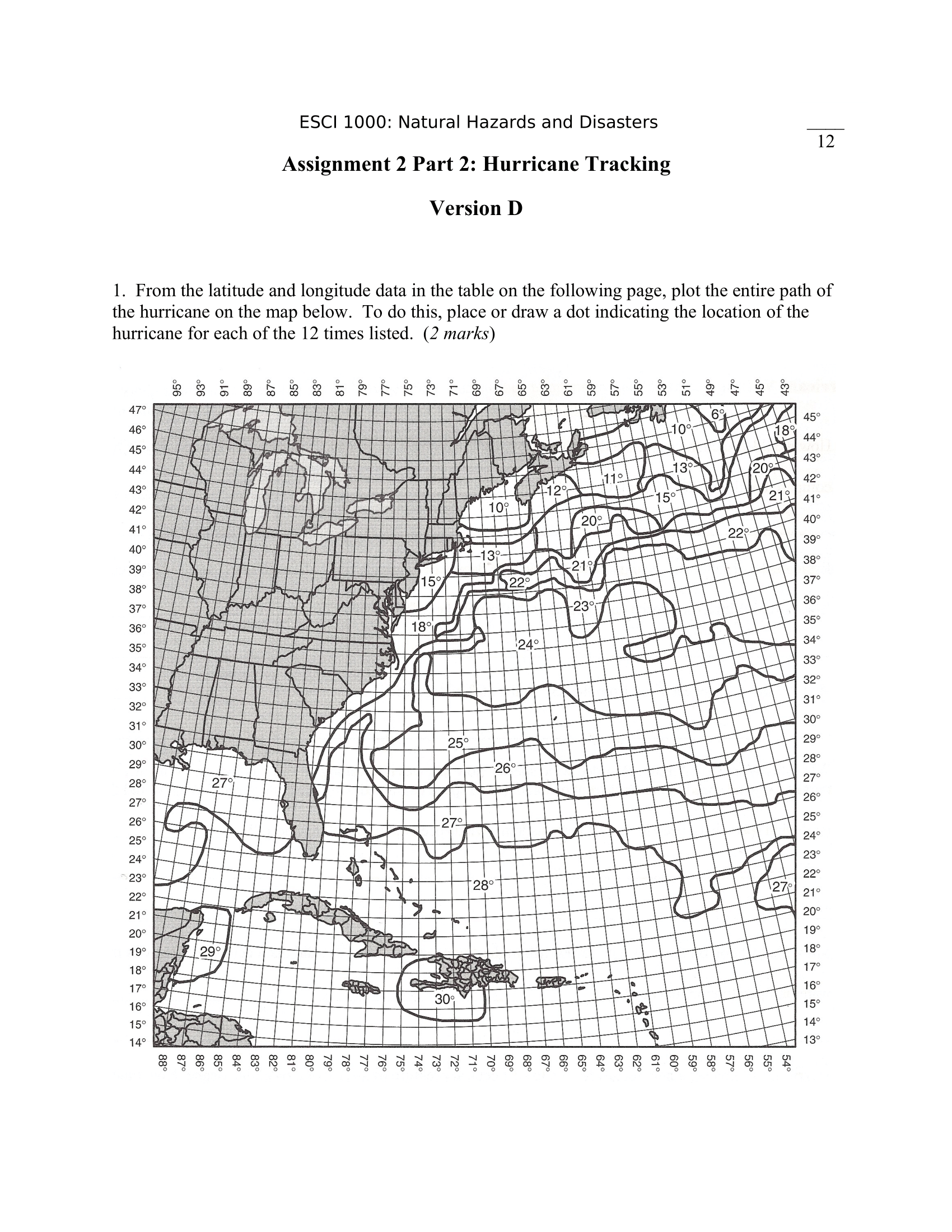 Solved Hurricane Plotting The data in the chart on the | Chegg.com