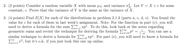 Solved 2. (2 points) Consider a random variable X with mean | Chegg.com