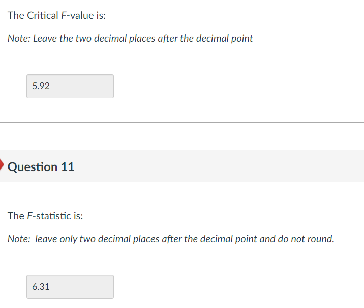 Solved The Critical Fvalue is Note Leave the two decimal