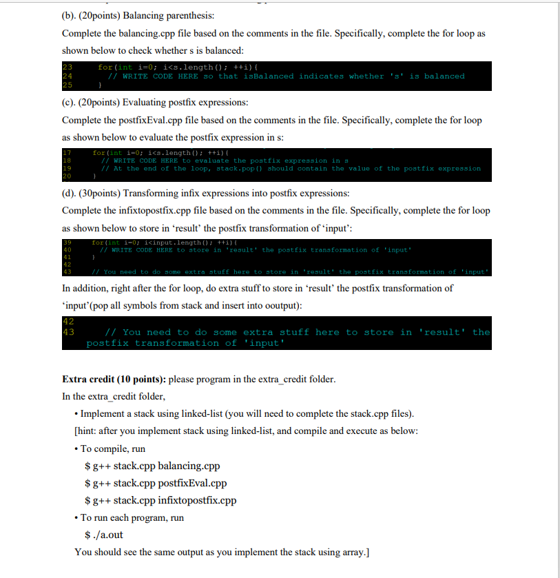 Need help with D in C++ please! infix2postfix.cpp | Chegg.com