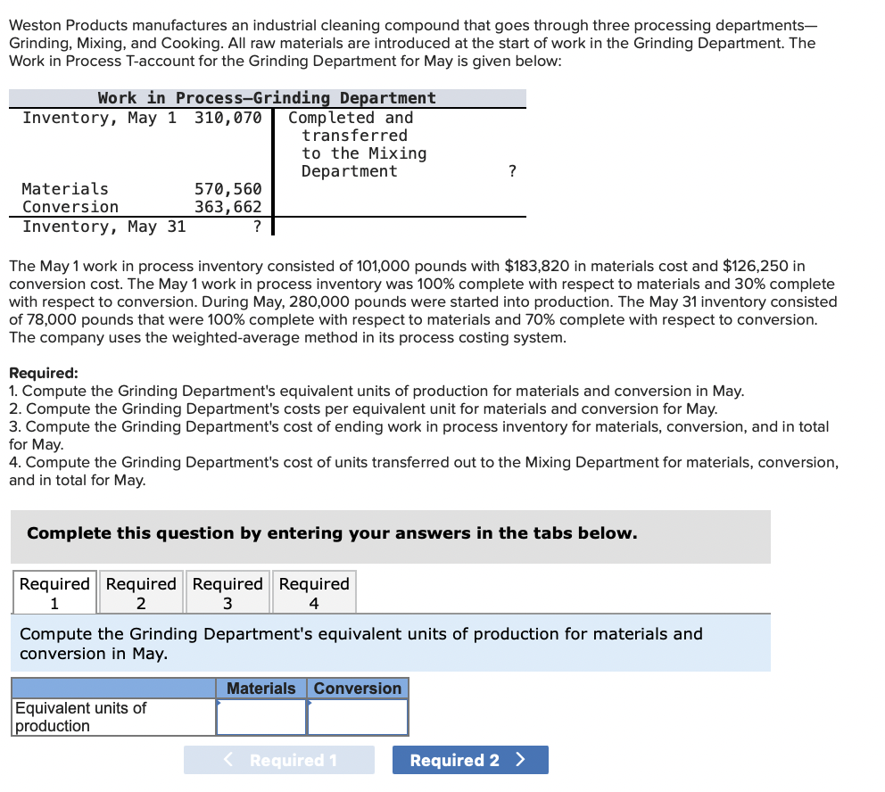 Solved Weston Products manufactures an industrial cleaning