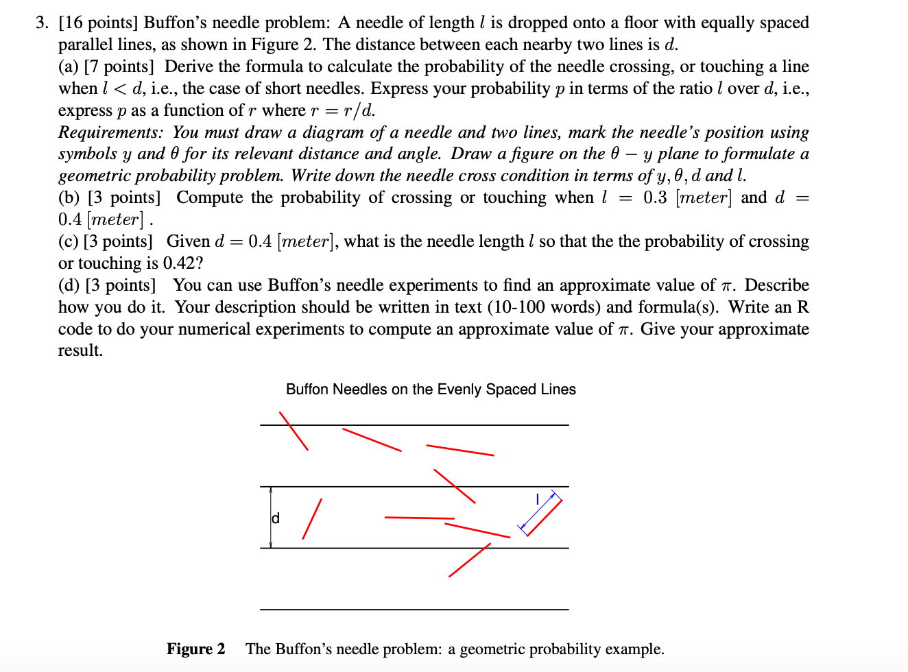 Solved a 3. [16 points] Buffon's needle problem: A needle of | Chegg.com