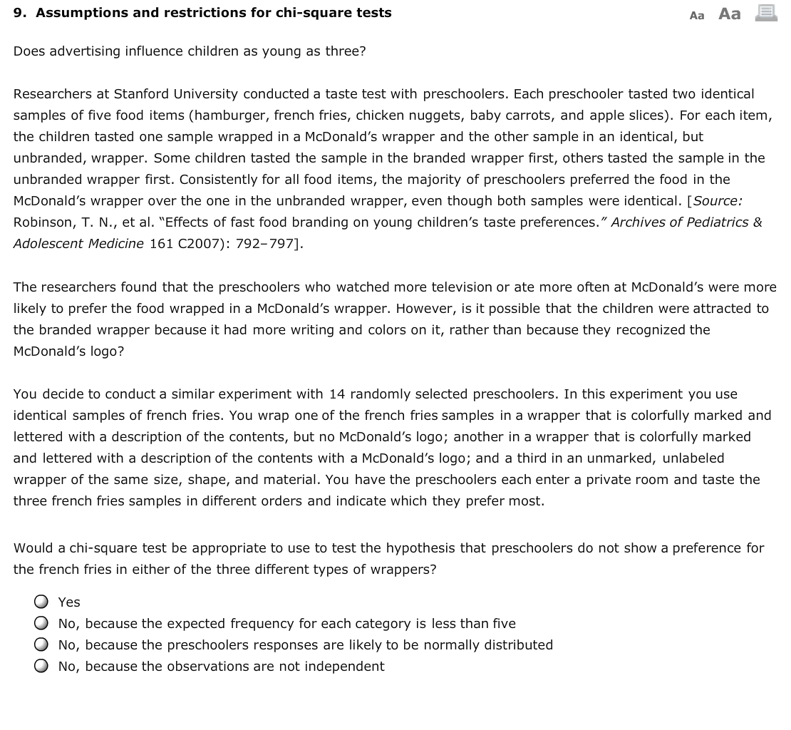 Solved 9 Assumptions And Restrictions For Chi square Tests Chegg
