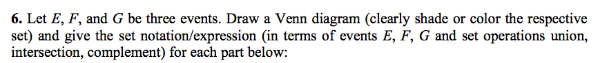 Solved 6. Let E, F, and G be three events. Draw a Venn | Chegg.com