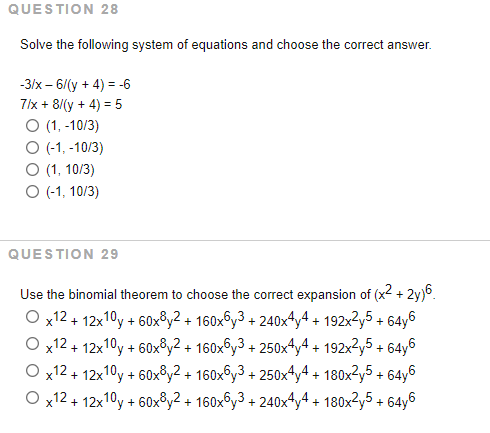 Solved Question 28 Solve The Following System Of Equations Chegg Com