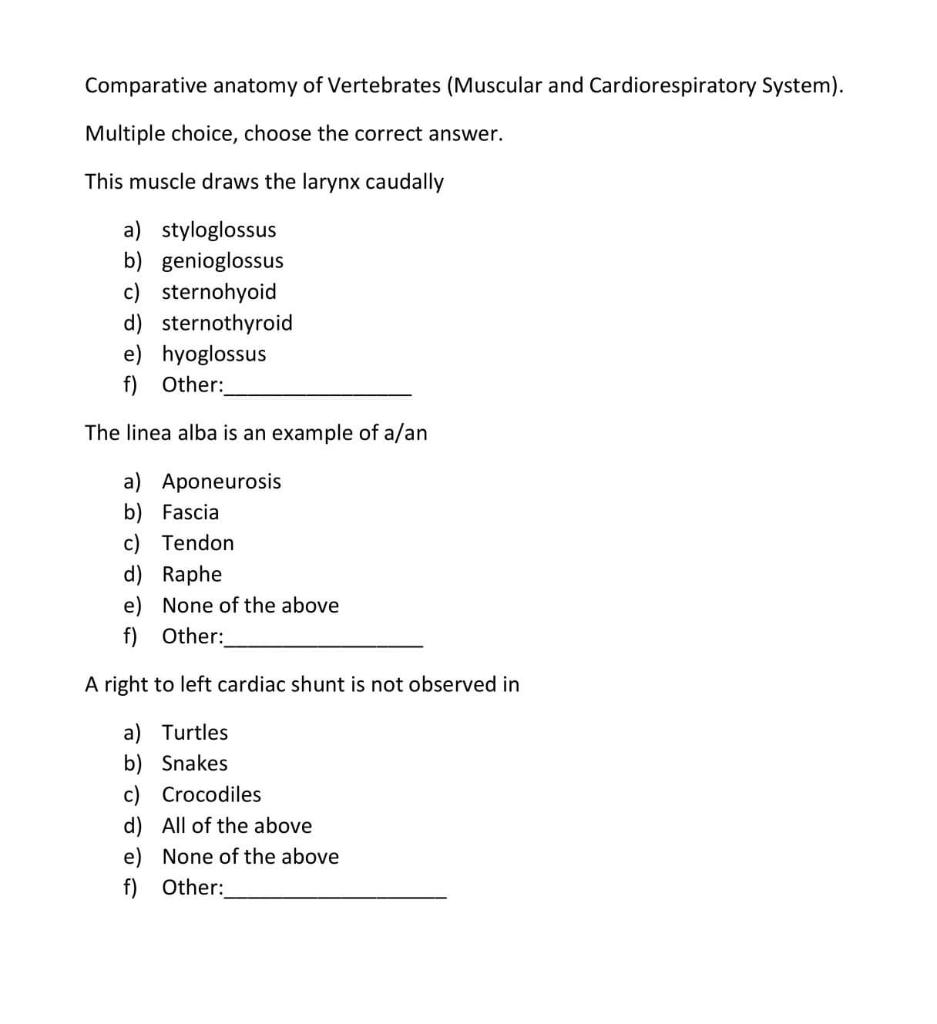 Solved Comparative anatomy of Vertebrates (Muscular and | Chegg.com