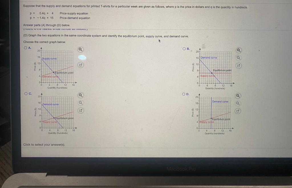 Solved Suppose that the supply and demand equations for | Chegg.com