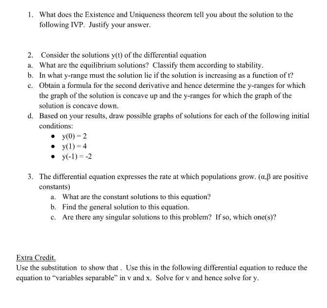 Differential Equations Please answer questions 2, | Chegg.com