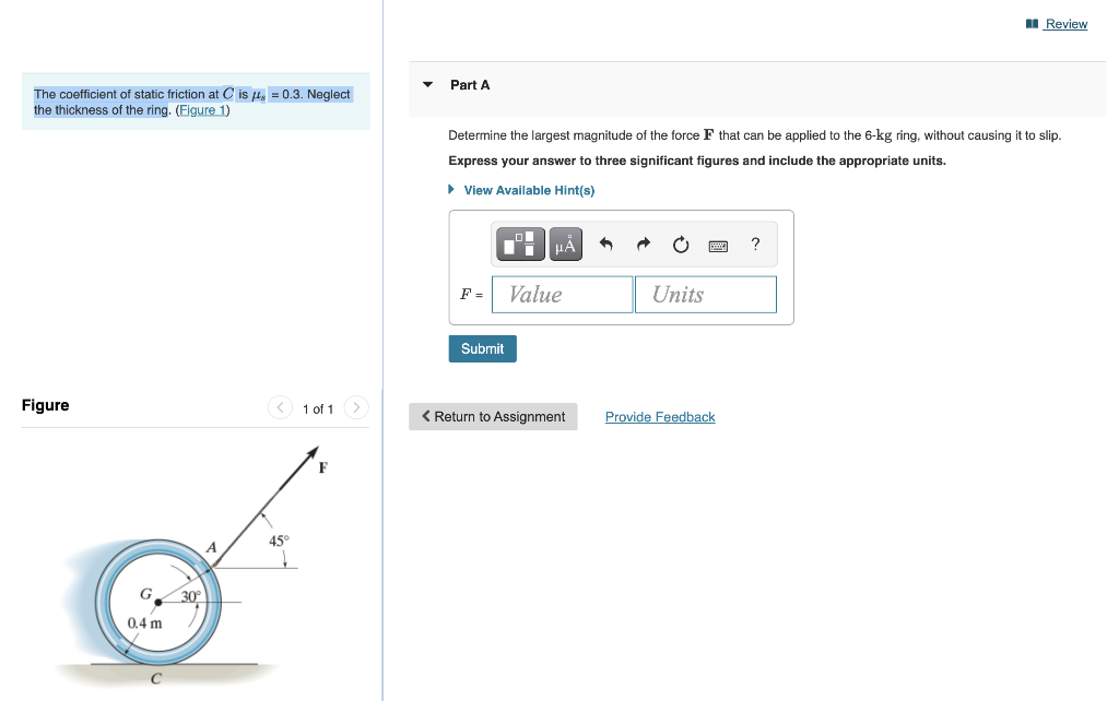 Solved The coefficient of static friction at C is μ = 0.3. | Chegg.com