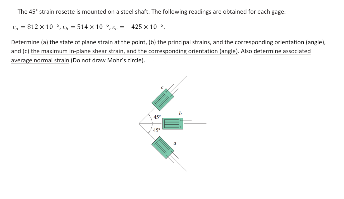 Solved The 45° strain rosette is mounted on a steel shaft. | Chegg.com