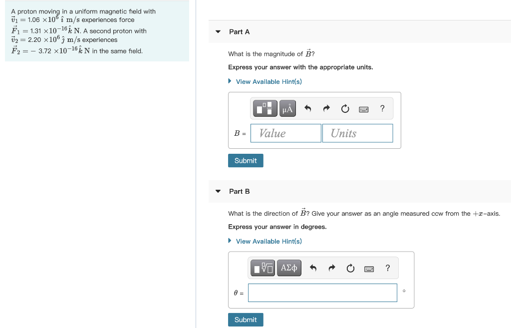 Solved A Proton Moving In A Uniform Magnetic Field With V Chegg Com