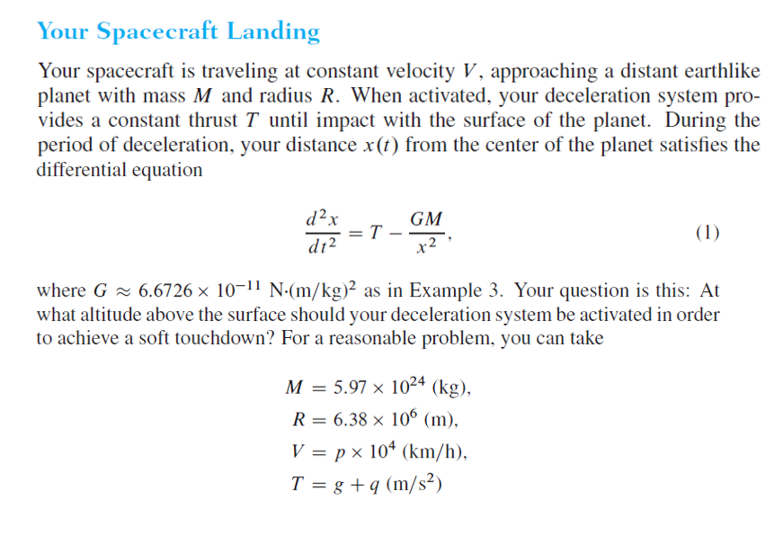 Solved Your Spacecraft Landing Your spacecraft is traveling | Chegg.com