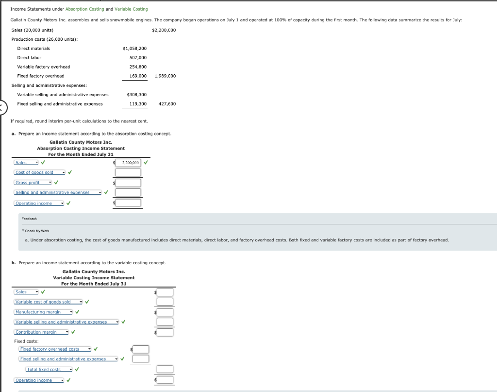 Solved Income Statements under Absorption Costing and | Chegg.com