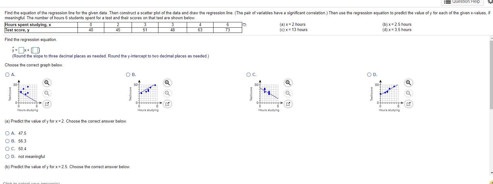 Solved B Question Help Find the equation of the regression | Chegg.com