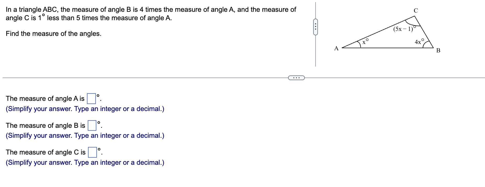 Solved In a triangle ABC, the measure of angle B is 4 times | Chegg.com