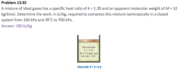 Solved Problem 13.92A mixture of ideal gases has a specific | Chegg.com