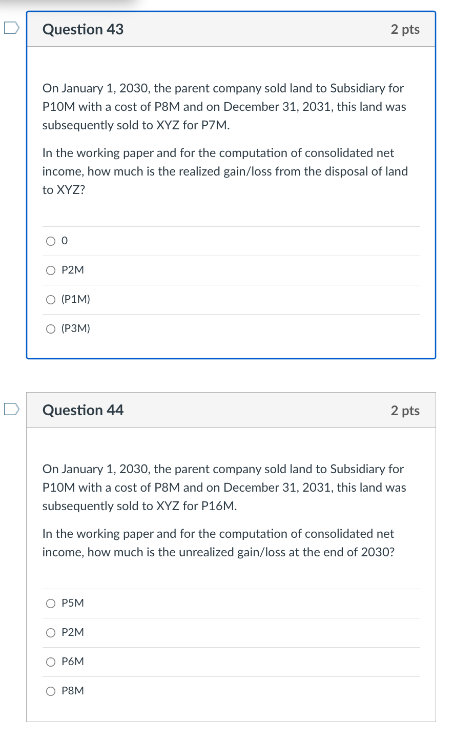 Solved Question 43 2 pts On January 1, 2030, the parent | Chegg.com