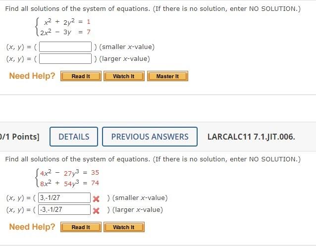 Solved = 1 Find all solutions of the system of equations. | Chegg.com
