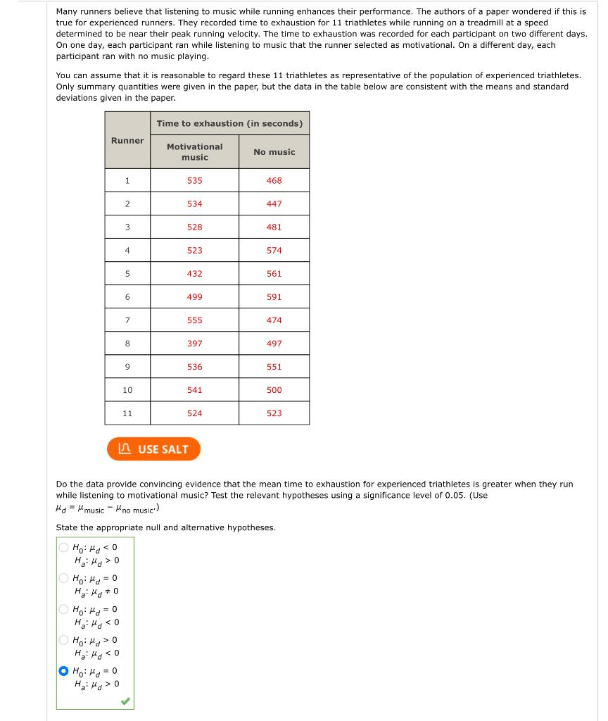 Solved Many Runners Believe That Listening To Music While | Chegg.com