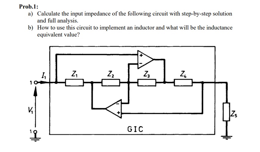 Solved Prob.1: a) ﻿Calculate the input impedance of the | Chegg.com