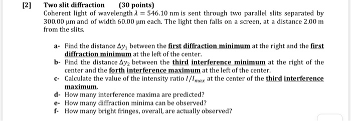 Solved 2] Two slit diffraction (30 points) Coherent light of | Chegg.com