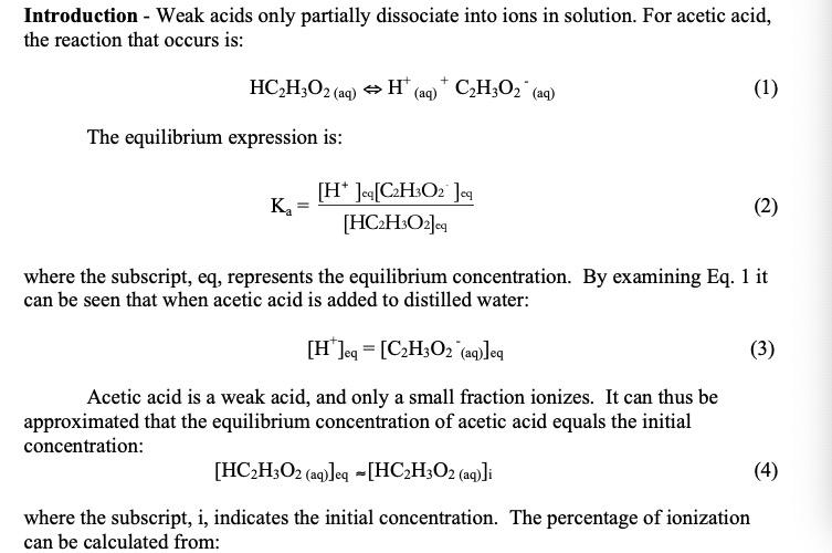 EXPERIMENT 8 THE ACID DISSOCIATION CONSTANT, KA
