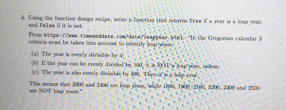 Solved 4 Using The Function Design Recipe Write A Funct Chegg Com