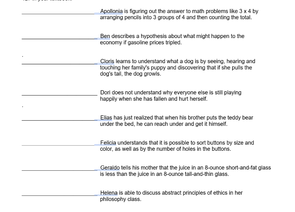 Solved For each example name the stage of cognitive Chegg