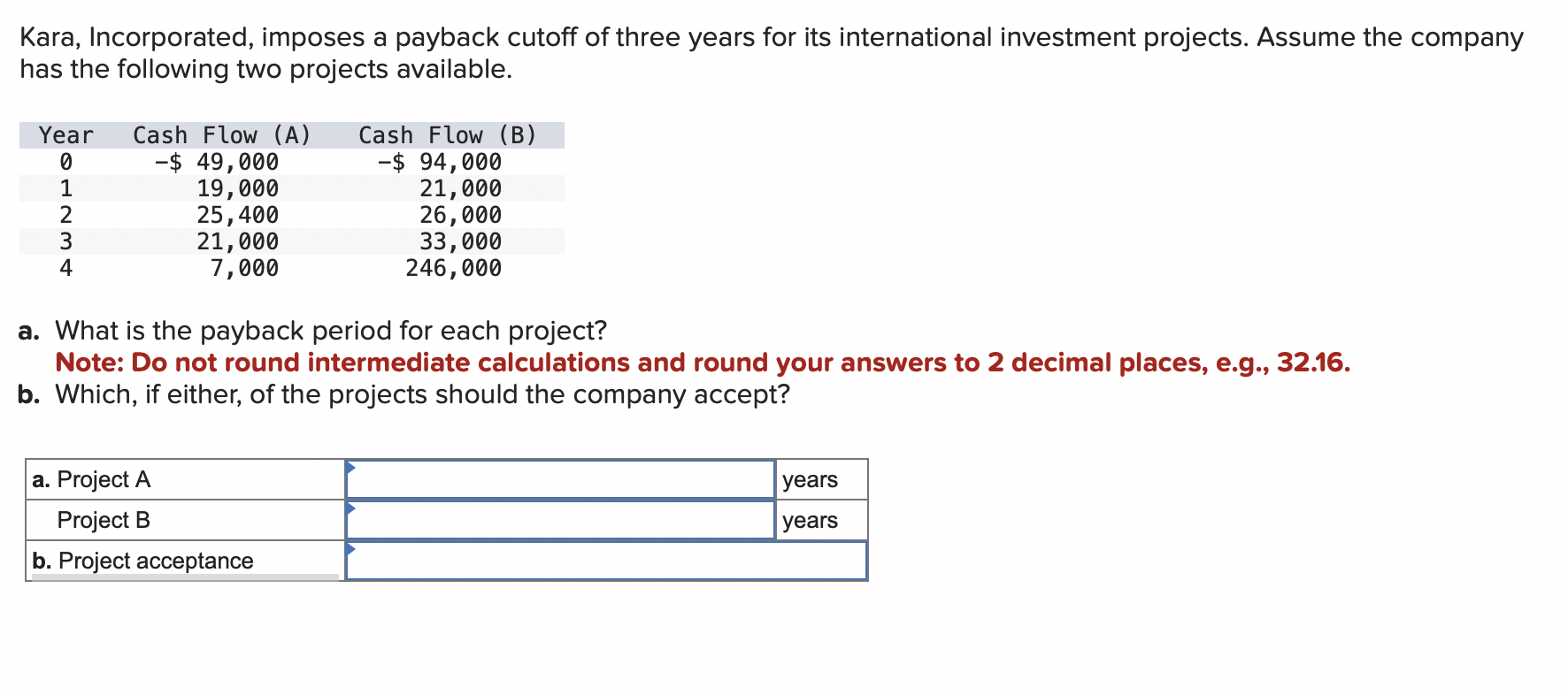 Solved Kara, Incorporated, Imposes A Payback Cutoff Of Three | Chegg.com