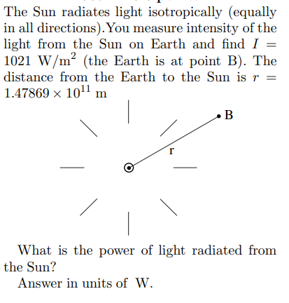 Solved The Sun radiates light isotropically (equally in all | Chegg.com