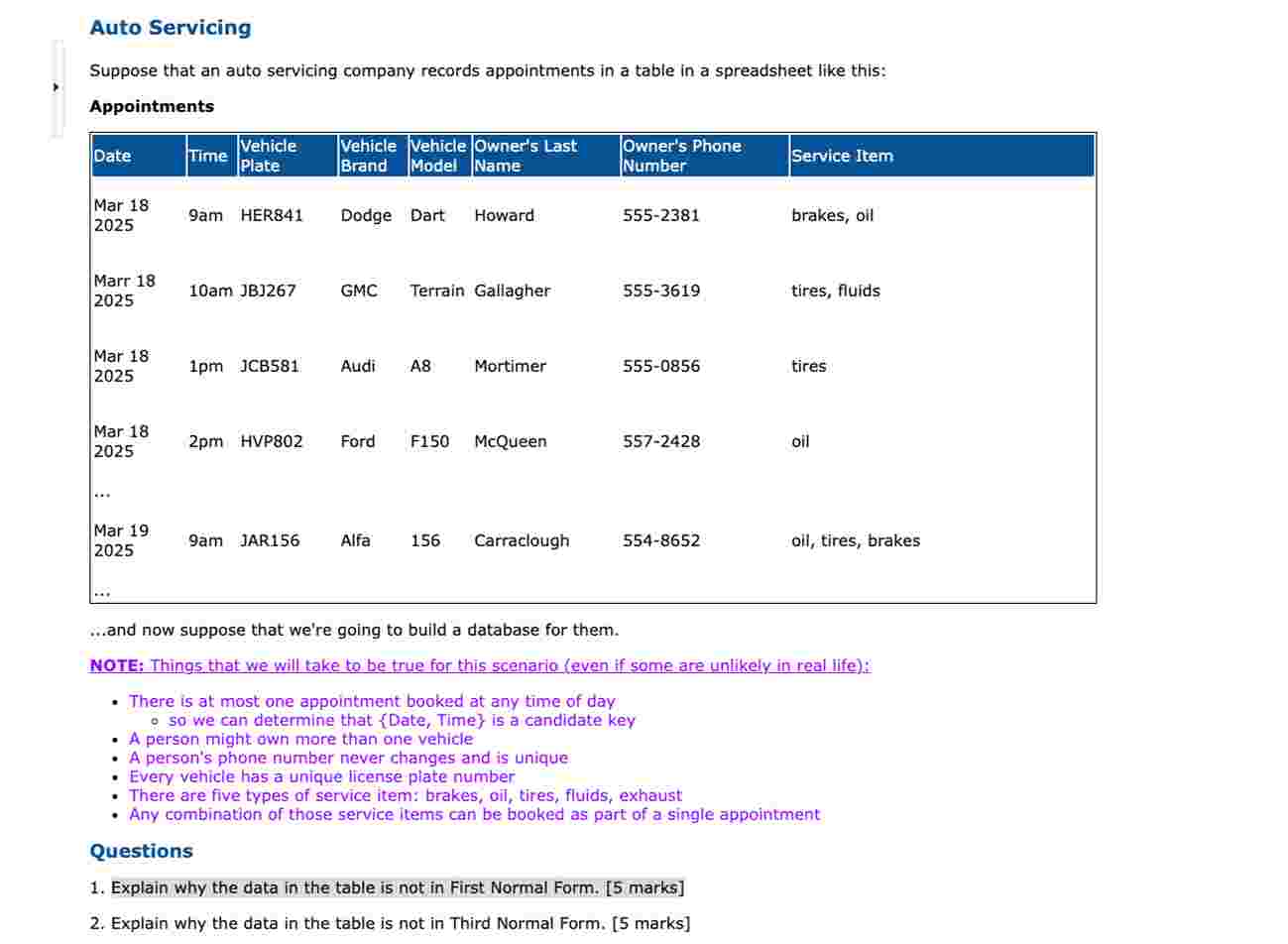 Solved Auto ServicingSuppose that an auto servicing company