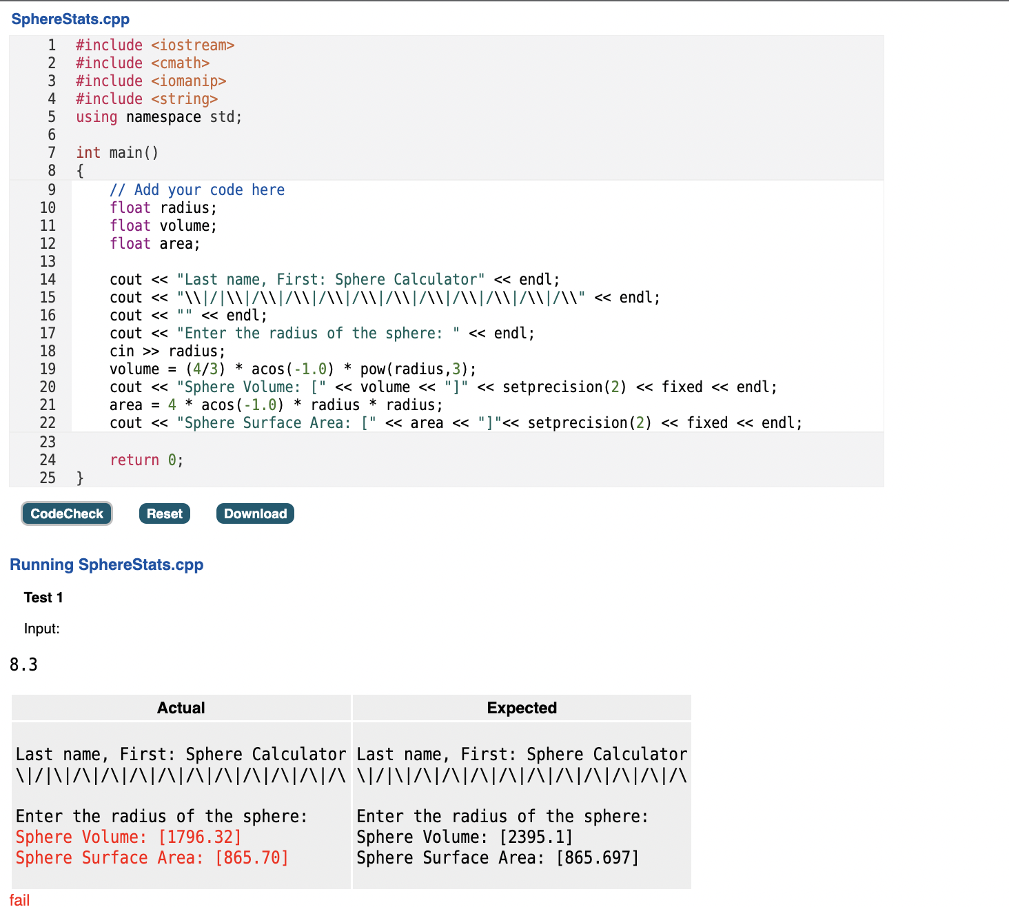 Solved Write a program to calculate both the volume and the | Chegg.com