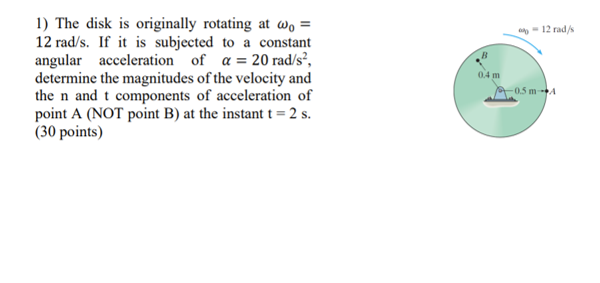 Solved The Disk Is Originally Rotating At 𝜔0 12 Rads If 7471