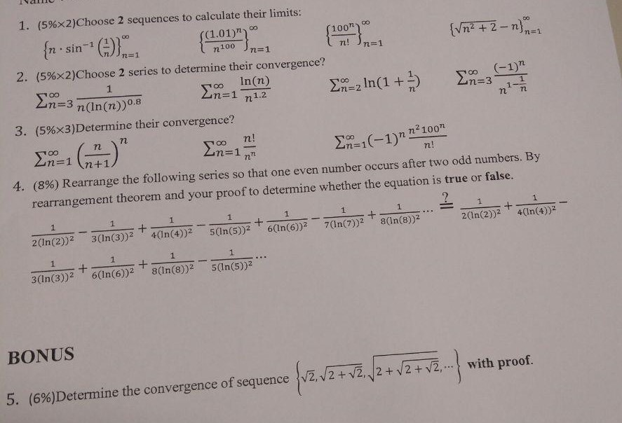 Solved CO 00 n! n=1 n=1 n=1 (-1)n 00 00 1 n2 ni n 1.2 1. | Chegg.com