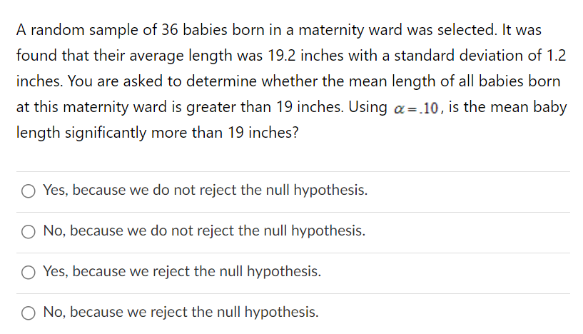 Solved A random sample of 36 babies born in a maternity ward | Chegg.com